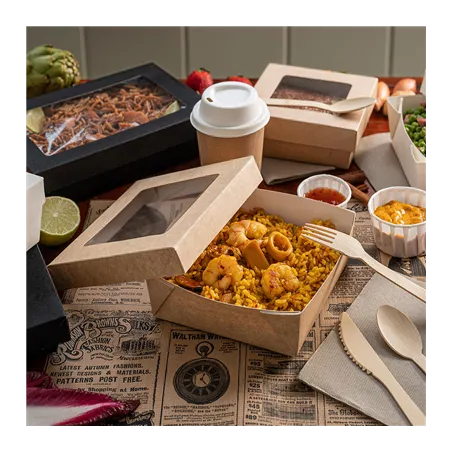 PETITES BOÎTES+COUVERCLES AVEC FÊNETRE THEPACK 500 ML 12x12x5 CM NATUREL CARTON NANO-MICRO + PP + OPP (250 UNITÉ)